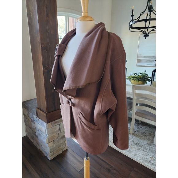 Vintage 80s 100% Wool Beaded Batwing Bling Beaded Jacket Mauve Brown M - Picture 2 of 10